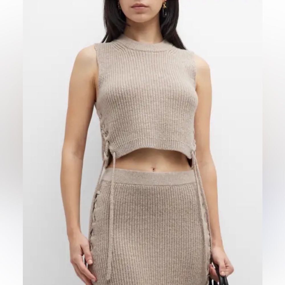 Altuzarra Amani Cropped Lace Up Merino Wool Blend Tank Mushroom Size XL